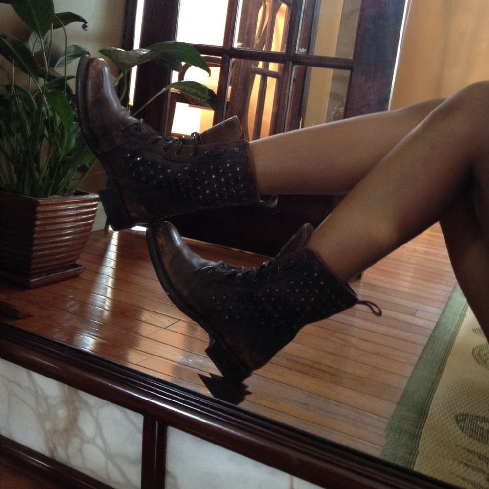 Frye Distressed Leather Combat Boots